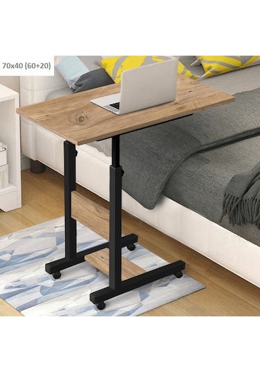 Yükseklik Ayarlı Yatak Sehpası - Atlantik Çam Tekerli 70x40