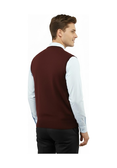 Çizgi Triko Erkek V Yaka Süveter Çelik Örgü Regular Kalıp 5200h Bgl-st04962 Bordo