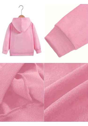 Kışlık Kapüşonlu Sweatshirt, Çocuk Pembe Panter Baskılı Pembe