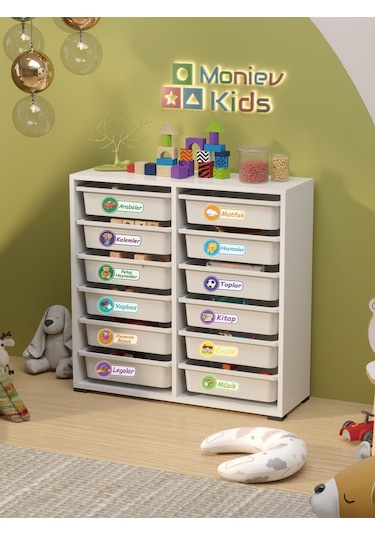 Berra 12 Sepet Stickerlı Çok Amaçlı Dolap Oyuncak Dolabı Beyaz Beyaz