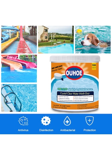 Aubyhe Ouhoe Havuz Temizleme Ve Dezenfeksiyon Fumare Tabletleri, 180 Adet, Toksik Olmayan, Kokusuz, Kir Ve Alg Kaldırıcı, Su Berraklığı Sağlar