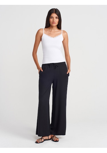 Dilvin 71623 Geniş Paça Pantolon-siyah Siyah
