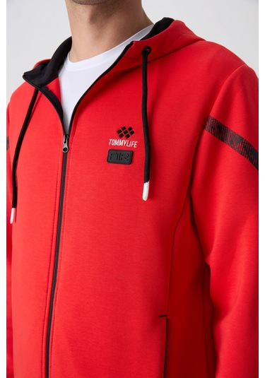 Tommy Life Fiesta - Siyah Pamuklu Kalın Yumuşak Dokulu Comfort Fit Baskılı Erkek Eşofman Takım - 85236 Kırmızı - Siyah