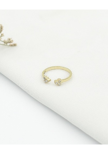 Brezza Lusso Jewelry Ziron Taşlı Kadın Gümüş Yüzük Ayarlanabilir Altın