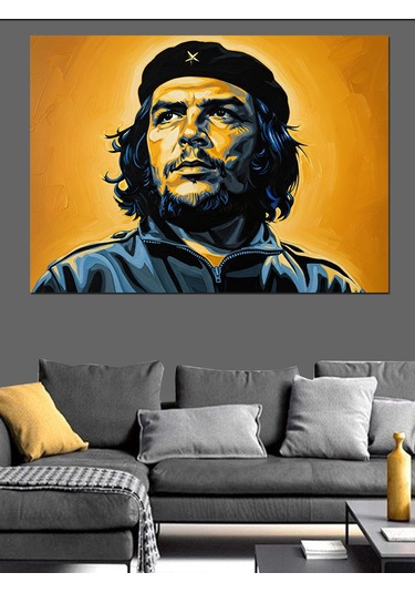 Sarı Arkaplan Che Guevara Portre Dekoratif Kanvas - Mdf Ahşap Tablo