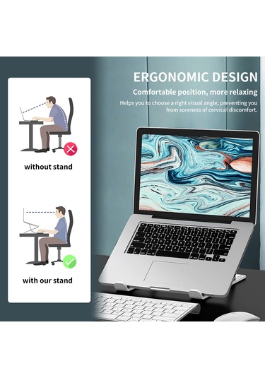 Springsun Abs Plastik Dizüstü Bilgisayar Ayaklığı, 10 Seviye Yükseklik Ayarlı, Isı Dağıtıcı, Ergonomik, Katlanabilir Ve Taşınabilir, Siyah