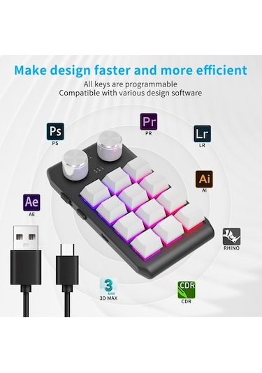 Carrier "12 Tuşlu Kablosuz Oyun Ve Tasarım Klavyesi - Kırmızı