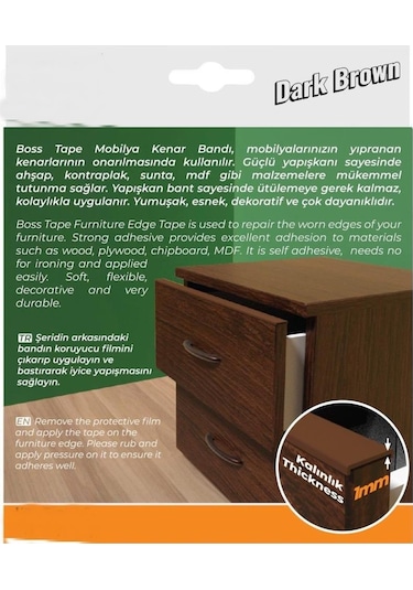 Kendinden Yapışkanlı Masa,raf,dolap,tezgah,mobilya Kenar Bandı 18mmx5 Metre-koyu Kahve