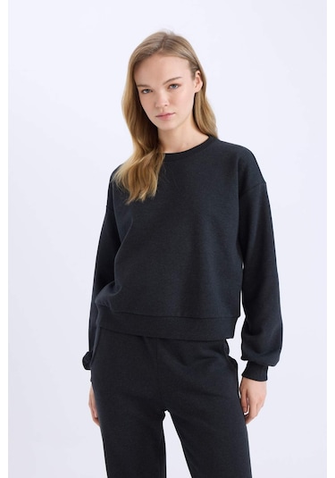 Defacto Regular Fit 2li Takım Kalın Bisiklet Yaka Sweatshirt Esnek Belli Jogger Eşofman Altı D8022axnsar191 Antrasit