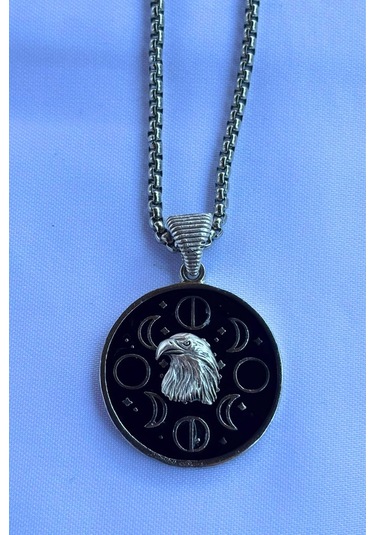 Kartal Ayın Evreleri El İşçiliği Paslanmaz Çelik Zincir Erkek Kolye Gümüş