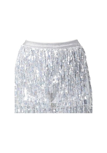 Fastbuy Kadınlar İçin Homyl Parti Rave Payet Püskül Etek Boho Moda Arjantin Gri Gri