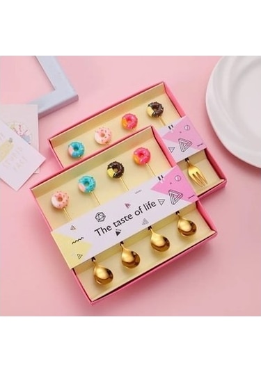 Krd Donut Tatlı Serisi 6 Lı Kaşık Krd-5154 Gold