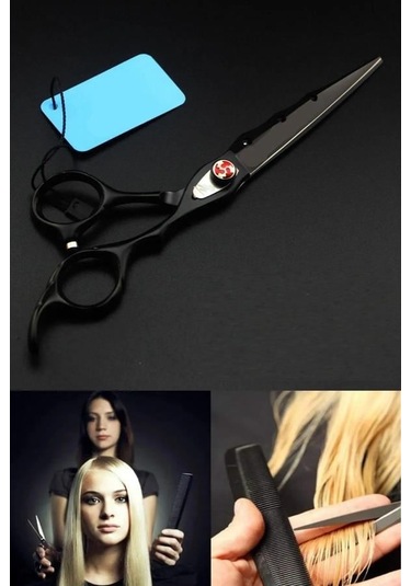Siyah Dış Bükey Düz Uçlu Saç Kesim Makası 6 İnç Xlq572