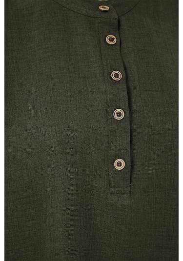 Bigdart 6678 Keten Tunik Pantolon İkili Takım - Haki