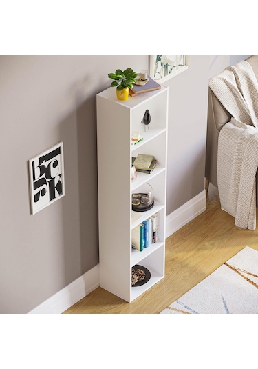 4 Raflı Kitaplık Mdf Çok Amaçlı Raf Beyaz