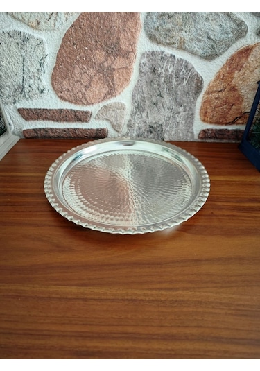 Modabakir Bakır Künefe Tepsi, Bakır Sunum Servis Tepsisi 30 Cm Model:6568995 Gümüş