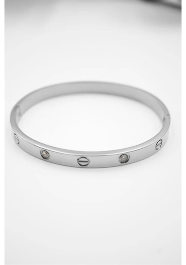 Crt Model Taşlı Çelik Bilezik 60mm - Gümüş Çok Renkli