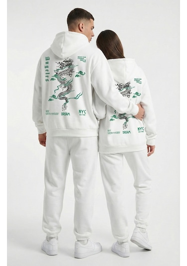 Nevermind Unisex Oversize Hoodie Detaylı Grafik Figür Baskılı Beyaz