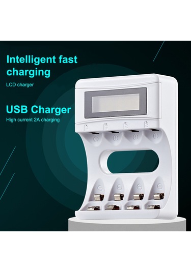 Geeroyoo Hızlı Şarjlı 4 Yuvalı Lcd Ekranlı Aa Aaa Pil Şarj Cihazı - Usb 2a Ni-mh Akıllı Şarj
