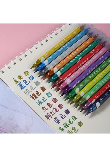 Qingmipy 12 Renkli İki Uçlu Metal Kalem Seti - Çizim, Kontur Çizme Ve Grafik Çalışmaları İçin 1-2mm Uçlar Çok Renkli