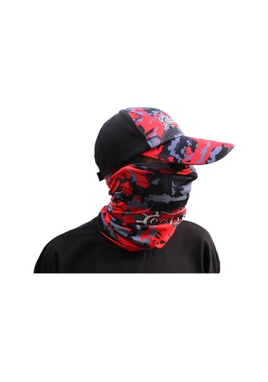 Captain Fisherman Style Camo Red Set Cap+eldiven+kolluk+buff Kırmızı