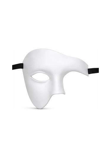 Beyaz Yarım Erkek Maske - Phantom Parti Balo Maskesi 13+