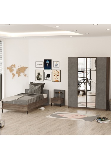 Robin Home Dream Genç Odası Takımı 3'Lü Set Karyola - Komodin - Kahverengi
