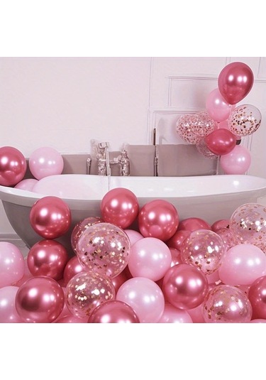 Willowhaven 52 Parça Sedef Pembesi Metalik Balon Seti Konfeti Doğum Günü Düğün Parti Dekor 52 Parlak Pembe İnci