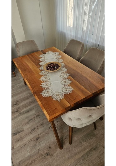 Çınar Desen Fransız Dantelli Keten Gardeya Lüks Runner