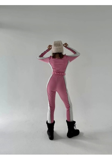 Kemer Detaylı Fermuarlı Tulum - Pembe Pembe