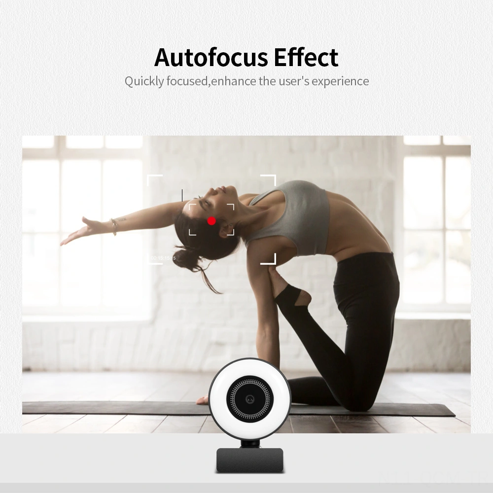 Qingmipy Otomatik Odaklı 2mp 1080p Webcam, Dairesel Işıklı Güzellikli, Mikrofonlu, Video Yayını Ve Toplantılar İçin Uygun