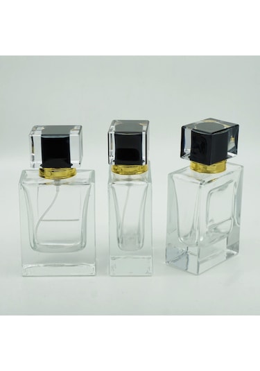 Parfüm Şişesi 50 Ml 3 Adet Damla Etiketli Kare Şişe