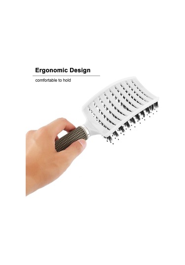 Ximistore9 Beyaz Domuz Tüyü Kavisli Saç Fırçası - Saç Derisi Masajı Ve Dürtme Önleme, Islak Ve Kuru Saç İçin Uygun