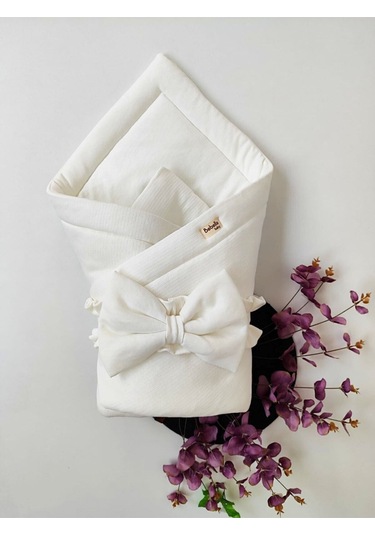 Bebek Battaniyesi %100 Pamuklu Bebek Kundak Battaniyesi Kız Erkek Dış Kundak Hastane Çıkışı Bbl65003 Ekru