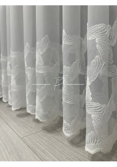 Tül Perde Etek İşleme Hexagon Desen 127565 Ekru