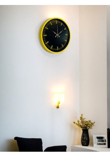 36 Cm Sarı Dekoratif Duvar Saati Renkli 91546540