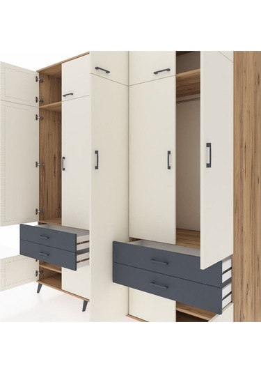 Kronos Dolap 12 Raflı 4 Çekmeceli 2 Askılı 220x59x243 Çam-aytaşı/antrasit Aytası/antrasıt