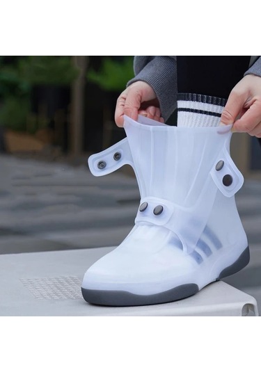 Xuweiwei Beyaz Xl 40-41 Su Geçirmez Yıkabilir Çift Tonlu Non-slip Bot Kılıfları Düğmeli Kapama Beyaz