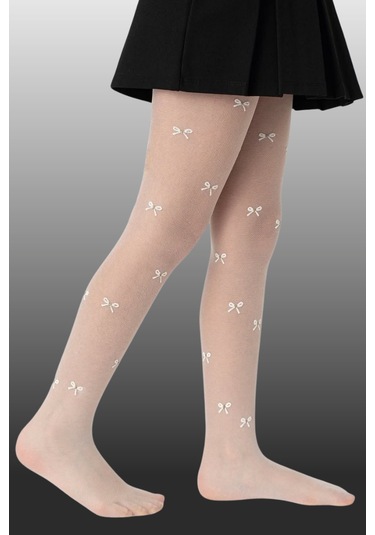 1'li Kız Çocuk İnce Kurdele Desenli Külotlu Çorap Pembe-1470 Pembe