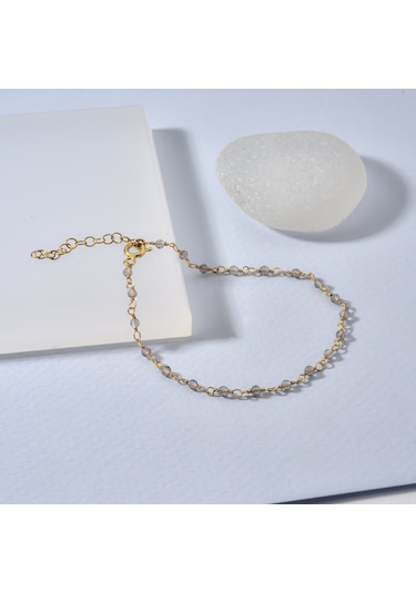 14 Ayar Altın Kaplama Duman Rengi Kuvars Doğal Taşlı El Yapımı Gümüş Bileklik - Cbs00132 Altın