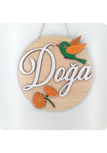 Deniztasarım Kuş Ve Çiçek Motifli Zarif Ahşap Kapı Süsü