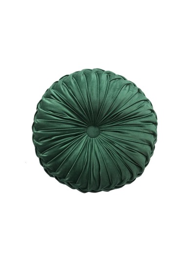Yeşil Avrupa Lüks Kadife Atmak Yastık Minder Yuvarlak Kumaş El Yapımı Pileli Tekerlek Kabak Koltuk Minderi 35 Cm