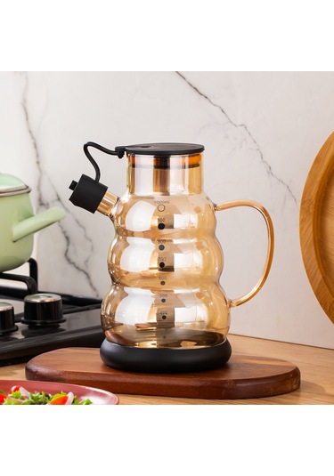 Porsima 3617-1 Kapaklı Borosilikat Cam Yağlık Sirkelik Yağdanlık 1000ml Siyah Siyah