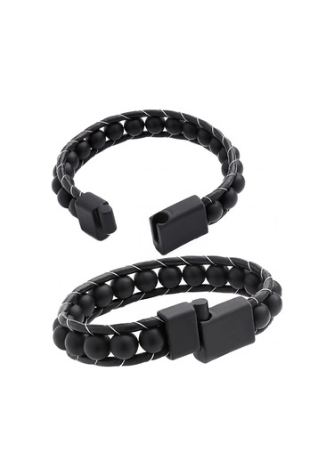 Moncuk Design Mat Oniks Taşı Örmeli Deri Bileklik 33512b2d8m7 Çok Renkli