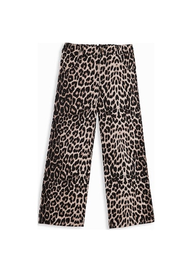 Denokids Leopar Desenli Kız Çocuk Gabardin Pantolon Renkli