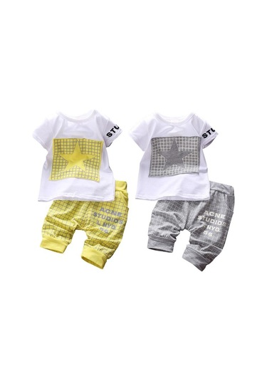 Kırmızı Yaz Yıldızı Desenli Çocuk Elbise Takımları Erkek Bebek Elbiseleri Kırmızı