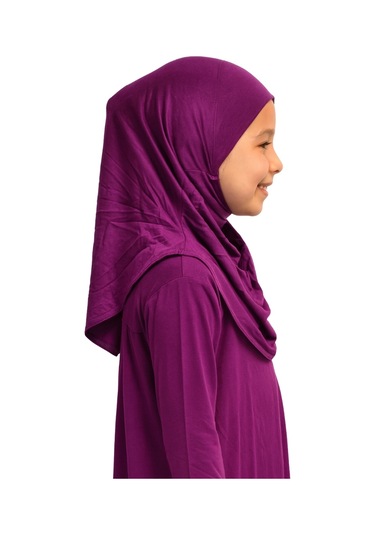Penye Kendinden Başörtülü Çocuk Namaz Elbisesi Mor/ 6-7-8 Yaş Mor