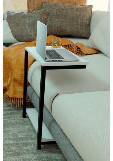 Steel Design Modern Yan Sehpa Alt Raflı Servis Sehpası C Sehpa