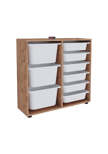 9 Sepetli Dolap Çok Amaçlı Dolap Oyuncak Dolabı Çağla Çam Kahverengi