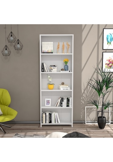 Bmdekor Lilium 5 Raflı Dekoratif Kitaplık Beyaz